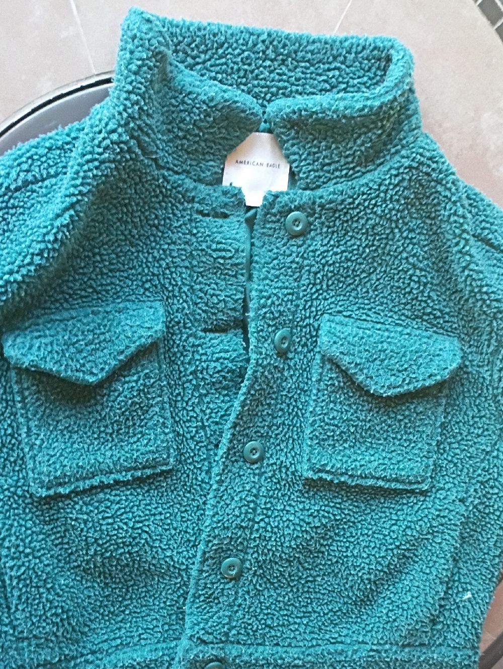 American Eagle Outfitters Teal Sherpa Button-Up Jacket